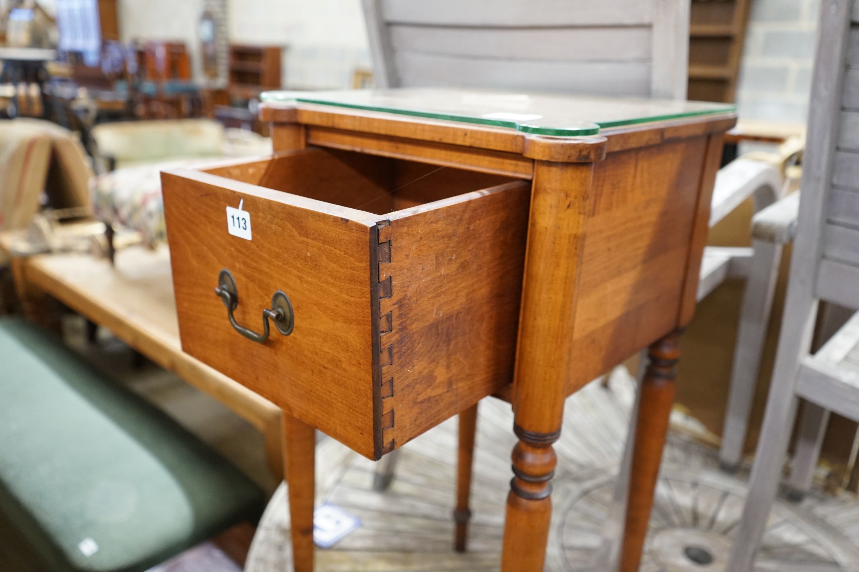 A small fruitwood bedside cabinet, width 39cm, depth 37cm, height 75cm